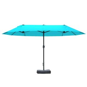 Patio Umbrella, 15 Steel Rectangular Outdoor Double Sided Market Umbrella With Base, Sun Protection & Easy Crank, Blue (Option: BLUE)